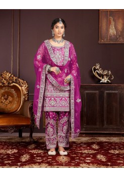 Pink  Embroidery Straight Pant Suit